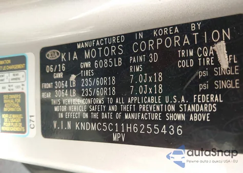 2017 Kia Sedona Ex from USA, damaged, VIN KNDMC5C11H6255436